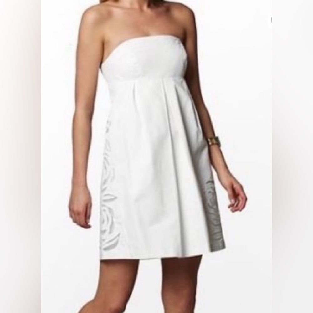 EUC Lilly Pulitzer Betsey white floral cutout embroidered strapless dress 10 - Picture 3 of 9